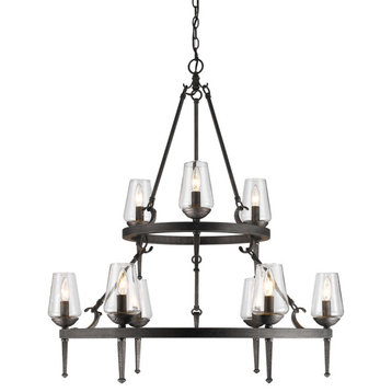 Marcellis 2-Tier, 9-Light Chandelier, Dark Natural Iron With Clear Glass