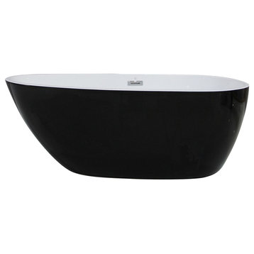 59" Oval Acrylic Free Standing Soaking Bathtub, Black/White