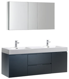 60" Dark Slate Gray Wall Hung Double Sink Bathroom Vanity,Medicine Cabinet