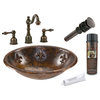Oval Fleur De Lis Self Rimming Hammered Copper Sink Pack-2 With Accessories