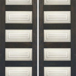 RB-06 Interior Mahogany Contemporary Matte Square Glass Double Door - Interior Doors