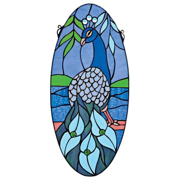 Majestic Peacock Oval Stained Glass Window