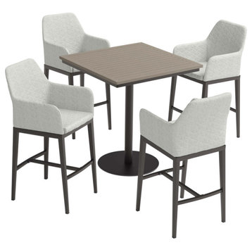 Travira 5-Piece 36" Square Bar Table and Oland Bar Chairs Set, Carbon, Vintage
