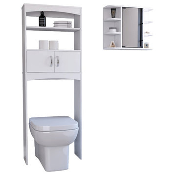 Hampton 2-Piece Bathroom Set, Over The Toilet Cabinet & Medicine Cabinet, White