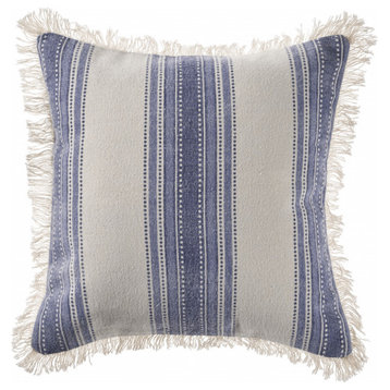 18" X 18" Navy Blue And Ivory 100% Cotton Coastal Zippered Pillow