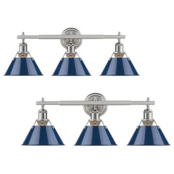 Home Square 3 Light Bath Vanity Set with Navy Blue Shade in Pewter (Set of 2)