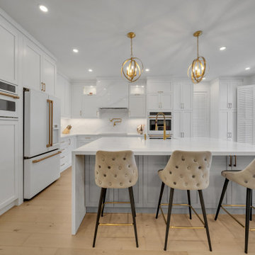 Elegant Brass & Quartz Kitchen Transformation: A Transitional Masterpiece