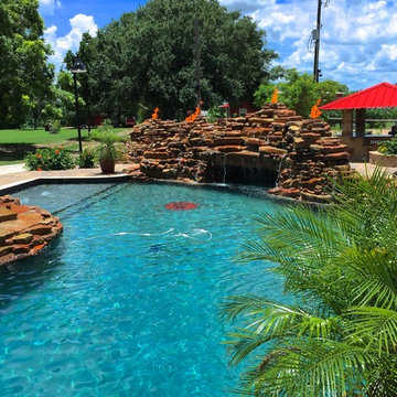 yorktown pool, water feature and outdoor living complex