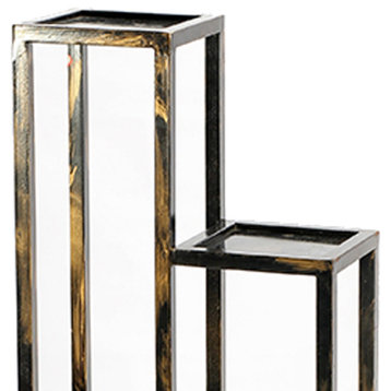 4 Tier Cast Iron Frame Plant Stand With Tubular Legs, Black And Gold