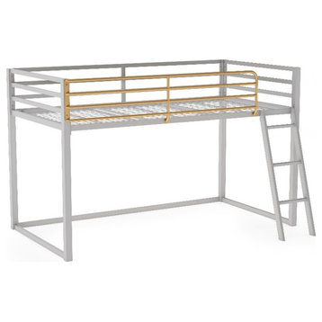 Little Seeds Monarch Hill Haven Twin Size Metal Junior Loft Bed in Dove Gray