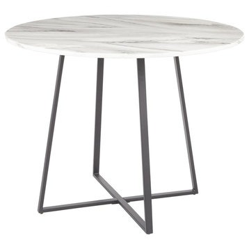 Cosmo Contemporary Dining Table, Black Metal, White Marble