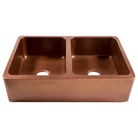 Lange Copper 32" Double Bowl Farmhouse Apron Front Undermount Kitchen Sink