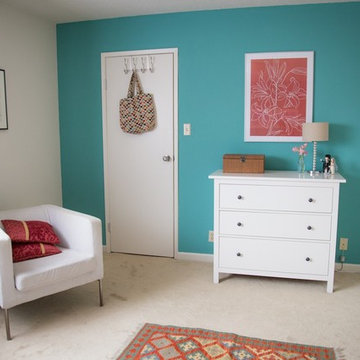 Teal and red bedroom