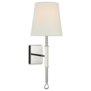 Griffin Sconce in Polished Nickel and Parchment Leather with Linen Shade