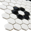 10.25"x11.75" Victorian Hex White and Black Mosaic Tiles, Set of 10, Glossy Whit
