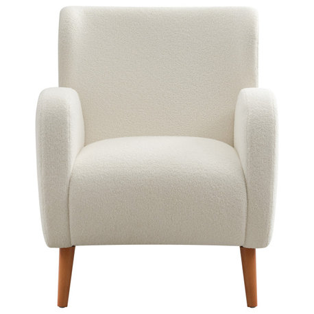 GDF Studio Modern Wingback Fabric Lounge Chair With Wood Legs, Beige