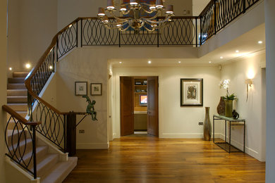Design ideas for a large transitional hallway in London with medium hardwood floors.