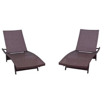 Set of 2 Patio Chaise Lounge, Wicker Covered Seat & 5 Positions Adjustable Back
