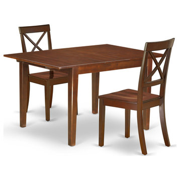 3Pc Rectangular 42/54" Dining Table, 12, Leaf, Pair Of Wood Seat Chairs
