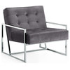 Alexis Velvet Upholstered Accent Chair, Chrome Base With Gray Seat