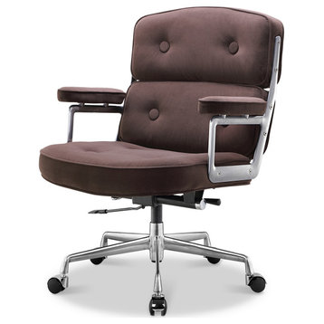 Lobby Chair With Lumbar Support Ergonomic Liftable Mid-Back Executive Chair, Brown&velvet