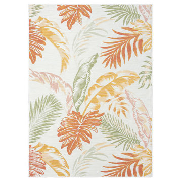 Melody Tropical Botanical Reversible Indoor/Outdoor Rug, Ivory Orange 7'10 x9'10