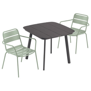 Eiland 36" Square Dining Table, Carbon, 2 Kapri Armchairs, Sage