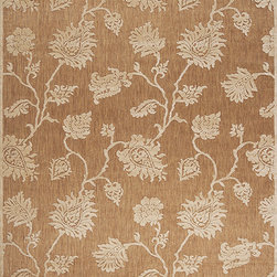 Portera Floral Pattern Square Rug in Tan and Khaki - Rugs