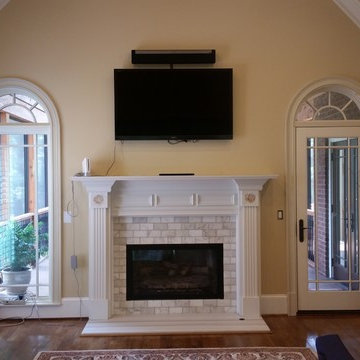 White subway tile fireplace make over