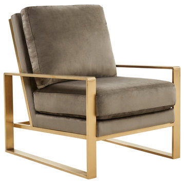LeisureMod Jefferson Velvet Accent Armchair With Gold Frame, Dark Grey