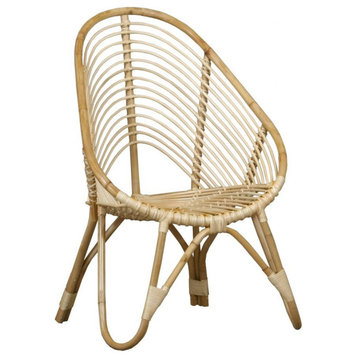 Tropical Style Natural Rattan Accent Chair Curved Design in Natural Finish