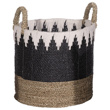Cantu Hand Woven Tri-Colored Seagrass and Cotton Storage Baskets, Set of 3