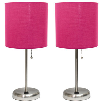 Stick Lamp With Usb Charging Port/Fabric Shade 2 Pack Set, Pink