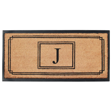A1HC Rubber and Coir Monogrammed Large Doormat 24"X47.5" Black/Beige, J