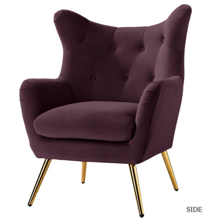 Tufted Accent Chair With Golden Legs, Purple