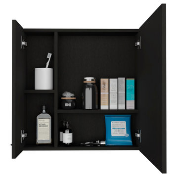 Kenya 1-Door Medicine Cabinet with Mirror, Four Internal Shelves - Black
