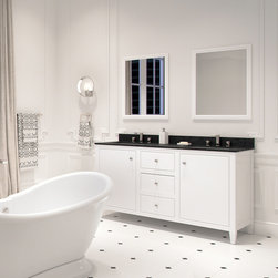 Cecelia Bathroom Wood Vanity Set, White, 60", with Black Countertop - Bathroom Vanities And Sink Consoles
