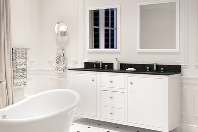 Cecelia Bathroom Wood Vanity Set, White, 60", with Black Countertop