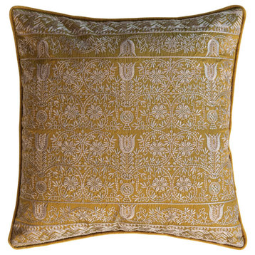 Cotton Velvet Pattern and Piping Pillow, Chartreuse