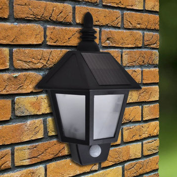 vidaXL Solar Wall Light Wall Lantern with Motion Sensor Outdoor Light Black