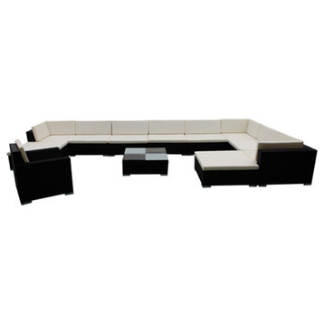 vidaXL Patio Furniture Set 12 Piece Sofa with Coffee Table Poly Rattan Black