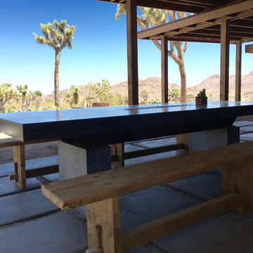 Concrete Fire Table 10x4 stainless steel ethanol burner Recycled timber benches