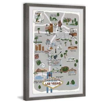 "Illustrated Map of Las Vegas" Framed Painting Print, 12x18