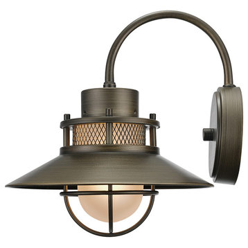 Liam 1-Light Bronze Outdoor Wall Mount Sconce with Frosted Glass Shade