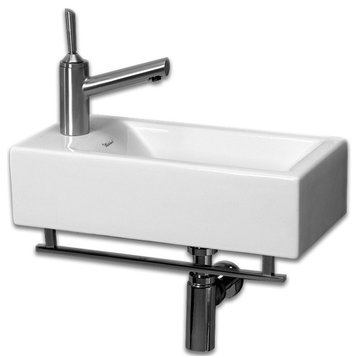 Isabella Wall Mount Basin With Chrome Towel Bar And Center Drain, Left