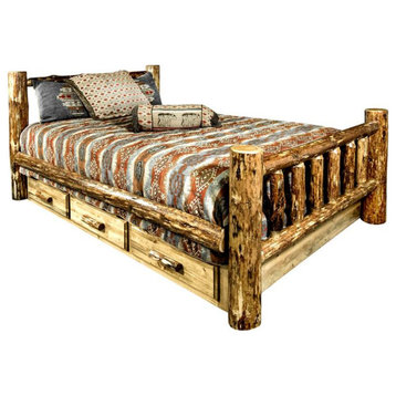Montana Woodworks Glacier Country Wood King Bed with Storage in Brown Lacquered