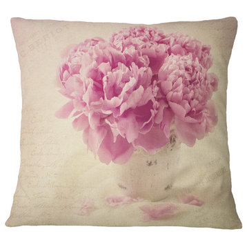 Bunch of Peony Flowers On Table Floral Throw Pillow, 16"x16"
