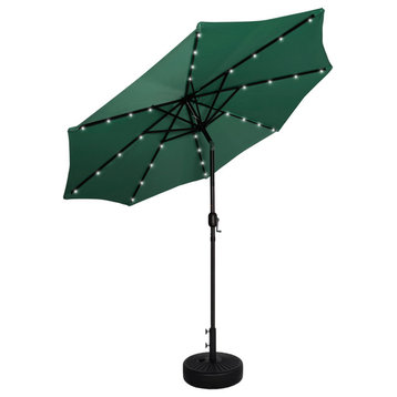 WestinTrends 9Ft Outdoor Patio Solar Power LED Market Umbrella, Black Round Base, Dark Green