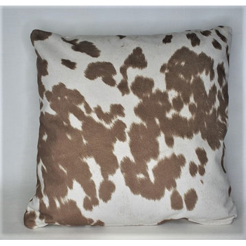 Cowhide Animal Fur Decorative Beige Ivory Throw Pillow, 18"x18"