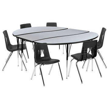 86" Oval Wave Flexible Laminate Activity Table Set -18" Student Stack Chairs, Gr